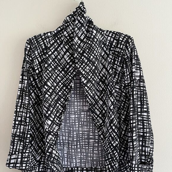 Calvin Klein Blazer Jacket Size 14 Women Open Front Black White Check 3/4 Sleeve - Picture 5 of 10
